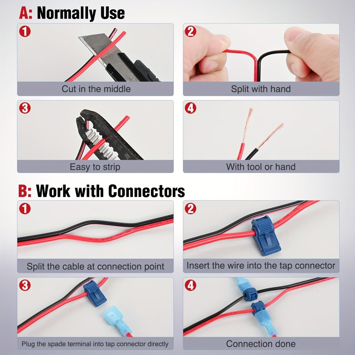 [CCA Electrical Cable] 1pc/2pcs Copper Clad Aluminum Wire Red Black CCA Electrical Cable 2 Conductor Parallel DC Flexible Extension Cords for Car Audio Radio Speaker Amplifier
