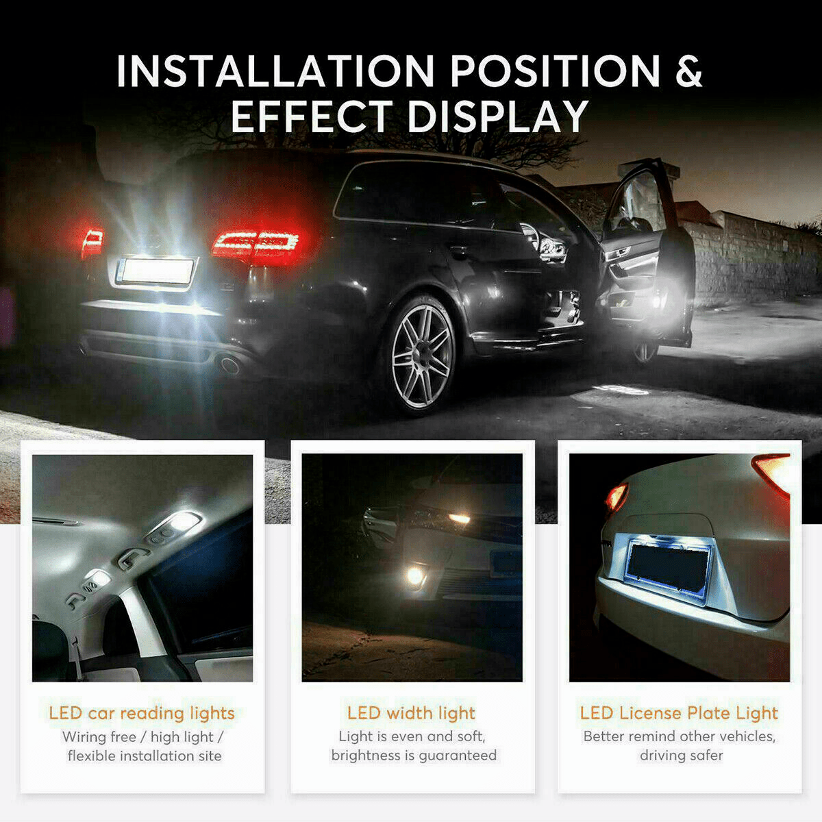 40PCS Car LED Combination Set 12V-T10 Width Indicator Dual Pointed Reading Light,Car Interior Combination LED Map Door Dash Gauge Instrument Concierge, White