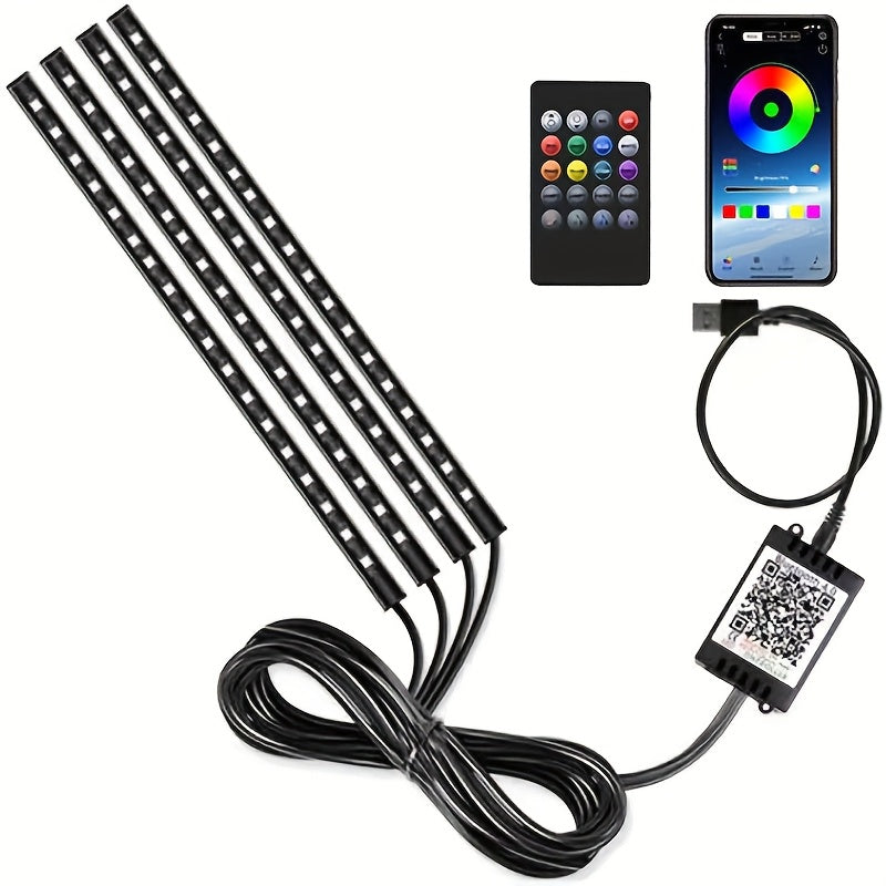 [Music Sync LED Car Lights] GY 4pcs USB-Powered LED Car Interior Lighting Kit | Colorful Underfoot Lights with Music Sync for Enhanced Ambiance, Without Battery