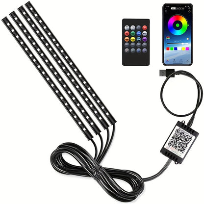 [Music Sync LED Car Lights] GY 4pcs USB-Powered LED Car Interior Lighting Kit | Colorful Underfoot Lights with Music Sync for Enhanced Ambiance, Without Battery