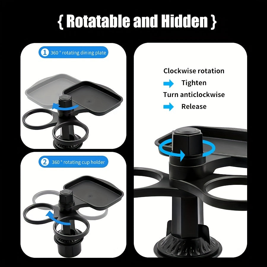 [3-In-1 Car Holder] 1pc, a Multifunctional 3-In-1 Car Cup Holder, Vehicle Phone Holder Tray Dining Plate, a Versatile Small Dining Table, Car Drink Coffee Burger Cup Holder, Made of ABS Material, Featuring a Stable And Expandable Base, Is an Essential Tra