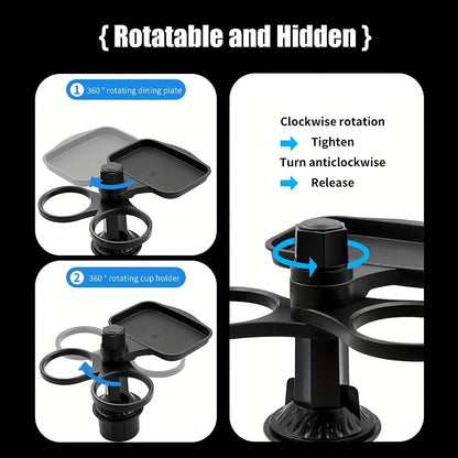 [3-In-1 Car Holder] 1pc, a Multifunctional 3-In-1 Car Cup Holder, Vehicle Phone Holder Tray Dining Plate, a Versatile Small Dining Table, Car Drink Coffee Burger Cup Holder, Made of ABS Material, Featuring a Stable And Expandable Base, Is an Essential Tra