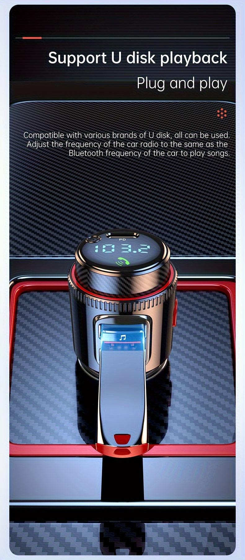 48W Car FM Transmitter 5.4 Adapter with Type-C PD30W And Qc3.0 USB Charger - Hi-Fi MP3 Player, Hands-Free Calls, LED Lights Father'S Day Gift for Mom Dad, Without Battery