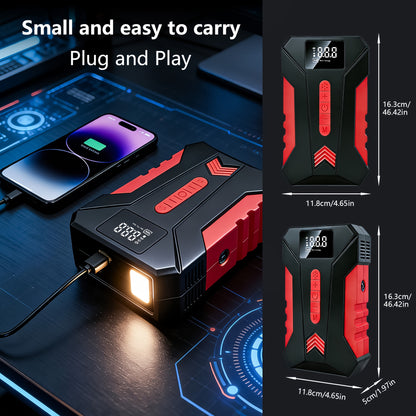 15000A Peak Car Emergency Starter & 250PSI Portable Tire Inflator, 12V (ALLGas/ 2.11 Gallons Diesel) Quick Start Vehicle, Portable Car Battery Charger, USB Input/ Output, LED Emergency Light, Car Emergency Tool