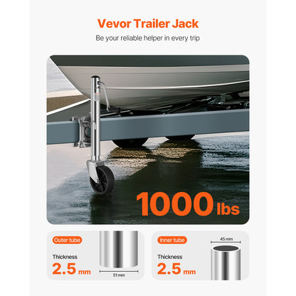 VEVOR Boat Trailer Jack Marine Heavy Duty Swivel Mount Tongue Jack 1000 lbs/1500lbs Load Single wheel / Double wheel