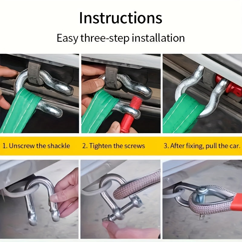 1 Heavy-duty Tow Hook And Tow Rope Set, 196.85inch Tow Hook And Tow Rope Set, Suitable for Off-road Rescue Of SUVs And Vehicles, Equipped with 2 Steel U-shaped Hooks, for Front Use, Suitable for Vehicles Weighing 135 Pounds Or Less