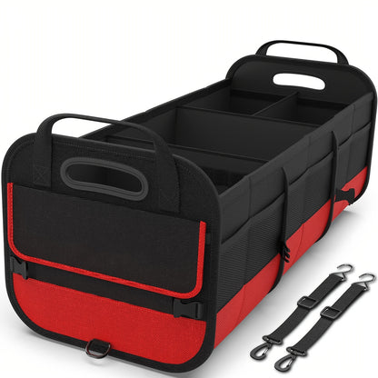 Foldable 25.1gal Car Trunk Organizer | Multi-Compartment Storage with 4 Compartments and 2 Retractable Straps, Ideal for Travel, Camping, Shopping, Fits SUVs, Trucks, Minivans