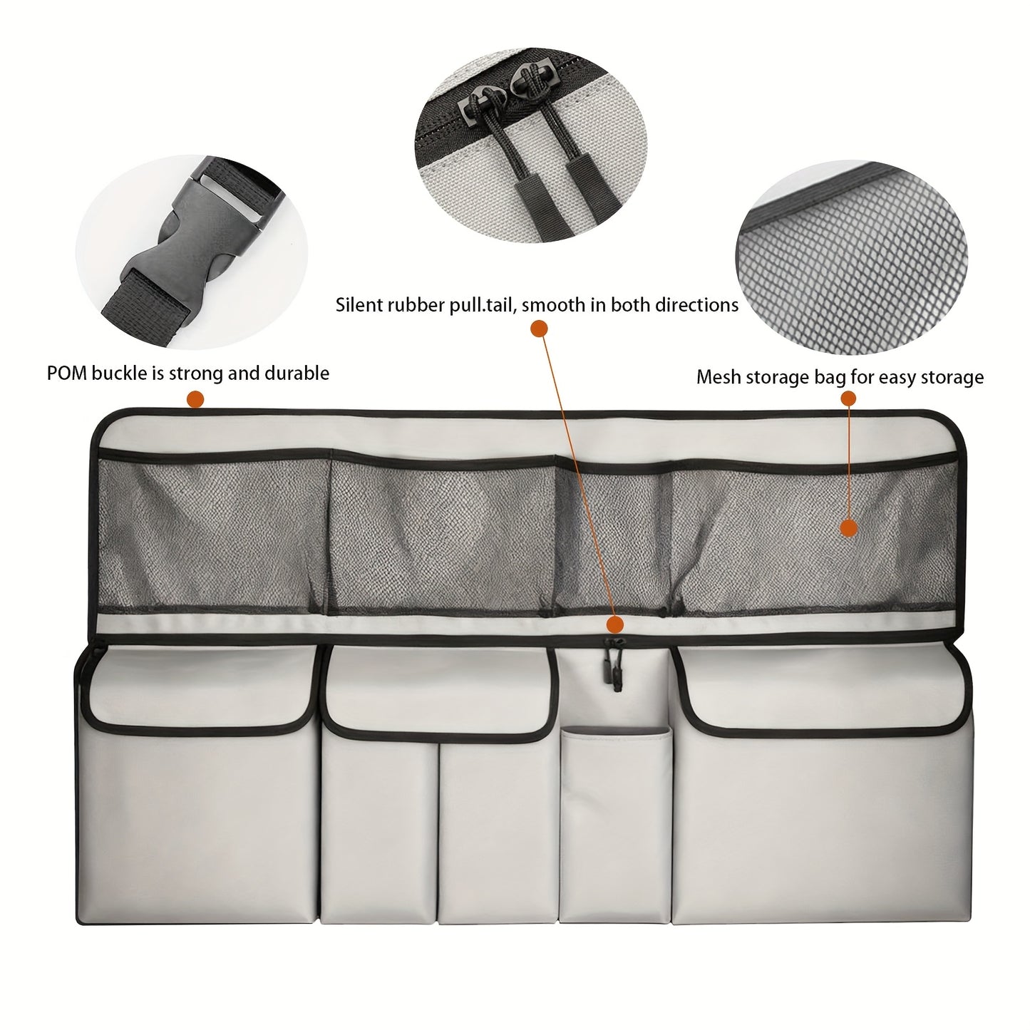 1 One Oxford Cloth Car Trunk Organizing Folders, High Capacity Adjustable Rear Seat Storage Bag, Car Trunk Storage, with Storage Pocket, Universal Fit Vehicle Interior Accessories