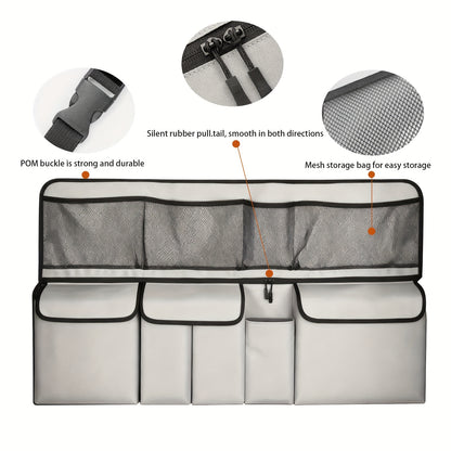 1 One Oxford Cloth Car Trunk Organizing Folders, High Capacity Adjustable Rear Seat Storage Bag, Car Trunk Storage, with Storage Pocket, Universal Fit Vehicle Interior Accessories