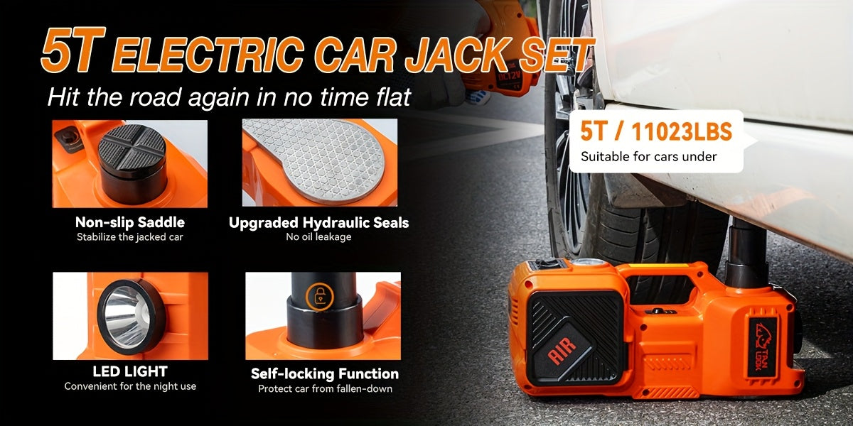 5 Ton Electric Car Jack, Hydraulic Jack And Electric Impact Wrench, Portable Car Lift with Built-in Air Pump, Suitable for SUV MPV Car Truck Tire Replacement Garage Maintenance Easy to Repair Car Tires, Emergency Maintenance Car