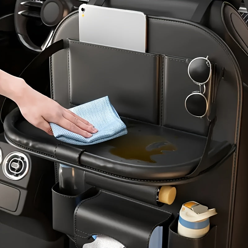 Car Back Seat Organizer 2-Pack – Foldable Table, Kick Mats, Cup Holder, Tissue Box, Laptop Station & Eating Tray – Family Road Trip Storage