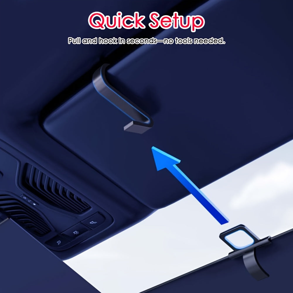 New Automatic Retractable Car Windshield Sunshade - Foldable Front Window Sunshade Blocks 99% of UV Rays And Heat, Fits Most Cars, Features a Easy Rolling Mechanism And Suction Cups (1 Pair)