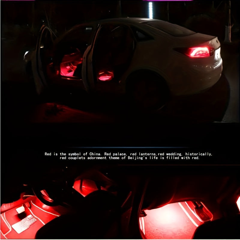 48-LED RGB Car Interior Ambient Light, Supports App Control/Usb/Car Plug, Compatible, LED Color Light Strips, Under-Seat Lighting Kit for All Car Models, Without Battery