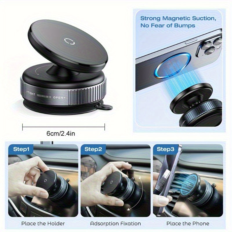 360-Degree Adjustable Vacuum Magnetic Suction Phone Holder, Suitable for Car/Gym/Mirror/Smooth Surface Hands-Free Suction Cup Phone Holder, Compatible with All Smartphones
