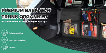 Rear Seat Trunk Organizer Suspended Car Organizer Trunk Foldable Cargo Storage with 6 Large Pockets 3 Adjustable Shoulder Straps 40x19 Inches