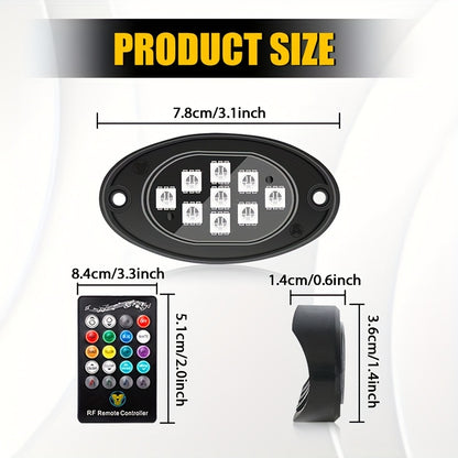 RGB LED Rock Lights Kit 9-LED Pods Sound-Activated App & Remote Control Multicolor Underglow Neon for Trucks SUVs Pickups Off-Road Vehicles 4 6 8 10pcs