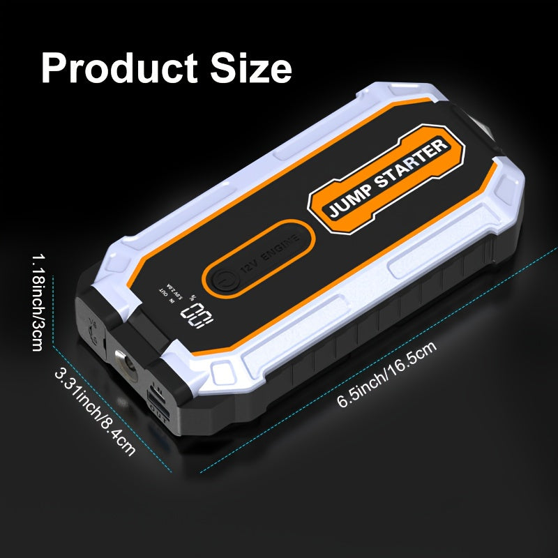 6000A Peak All-in-One Heavy-Duty Jump Starter with USB Ports & LED Flashlight - 12V Lithium-Ion Fast-Charging Portable Power Bank, Compact & Portable with Safety Hammer, 12V for Cars, SUVs, Trucks, Motorcycles, Boats, RVs, ATVs, Emergency Use