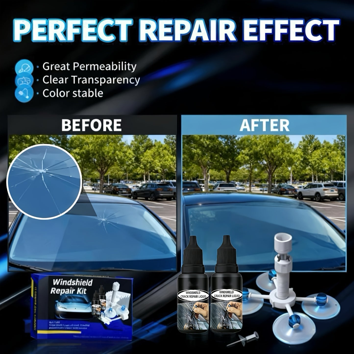 15-Minute Windshield Crack Repair Kit | Save Over $200 Compared to Replacement, Portable Adhesive, Clear Vision, Fix Deep Cracks Without Professional Tools, Fast Results A Father'S Day Gift