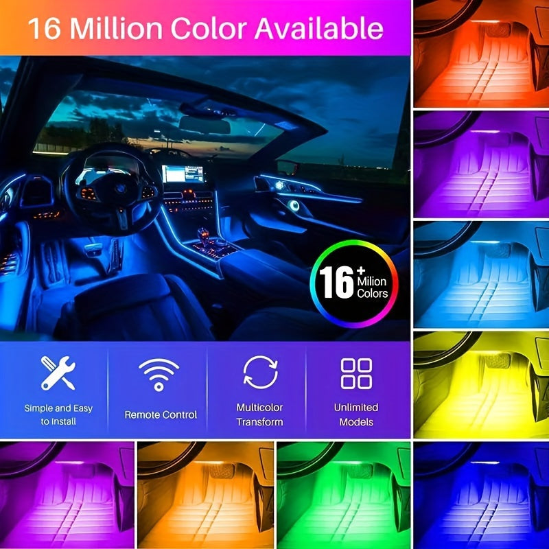 48-LED RGB Car Interior Ambient Light, Supports App Control/Usb/Car Plug, Compatible, LED Color Light Strips, Under-Seat Lighting Kit for All Car Models, Without Battery