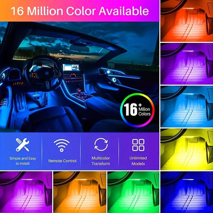48-LED RGB Car Interior Ambient Light, Supports App Control/Usb/Car Plug, Compatible, LED Color Light Strips, Under-Seat Lighting Kit for All Car Models, Without Battery