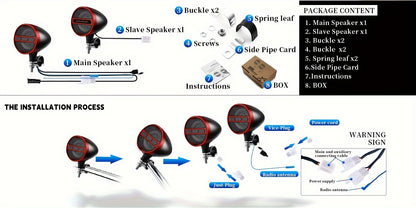 KORBROS Motorcycle Stereo Sound System with Built-In Amplifier, MP3 & USB - 12V Speakers for ATVs, Handlebar Mount