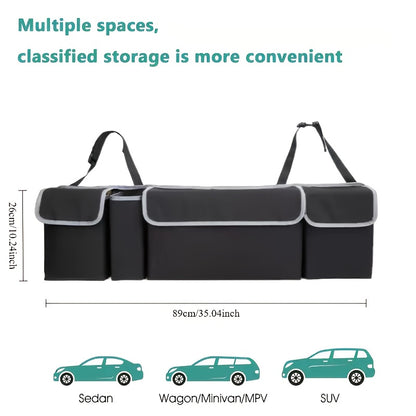 Car Trunk Organizer Foldable Rear Seat Hanging Storage Bag 4 Pockets for SUV Truck MPV Jeep Cargo Accessories Purse Holder