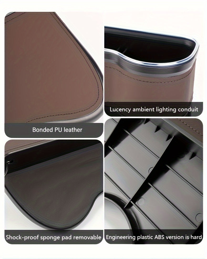1pc/2pcs Car Seat Gaps Storage Box, Mobile Phone Holder Charger, Sundries Organizer Box with Atmosphere Light, Car Interior Accessories