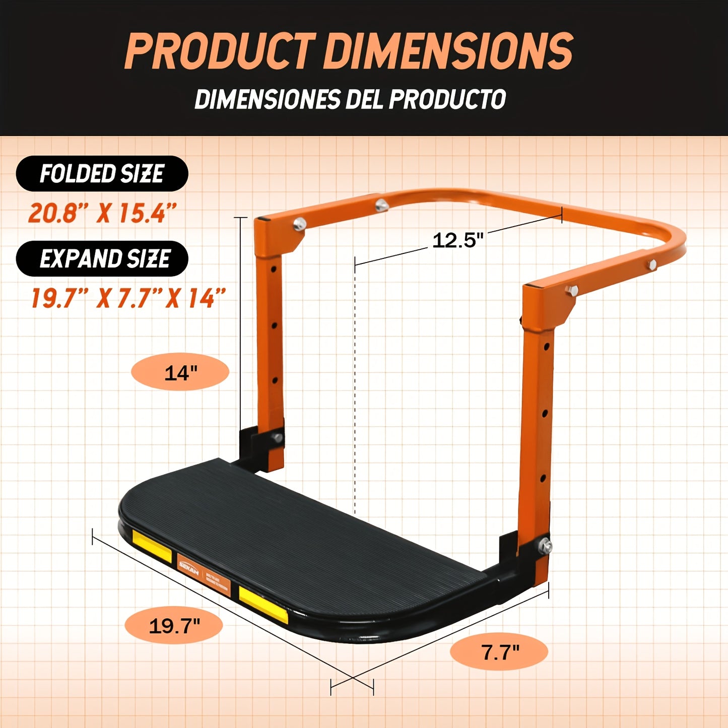 Heavy Duty Foldable Tire Steps with Anti-Slip Texture, Adjustable Height, 300/650 Lbs Load Capacity, Fits Tires Up to 13.5In Wide, Portable Telescopic Ladder for Roof Rack & Roof Climbing, Universal Car Additions for Truck SUV Trailer