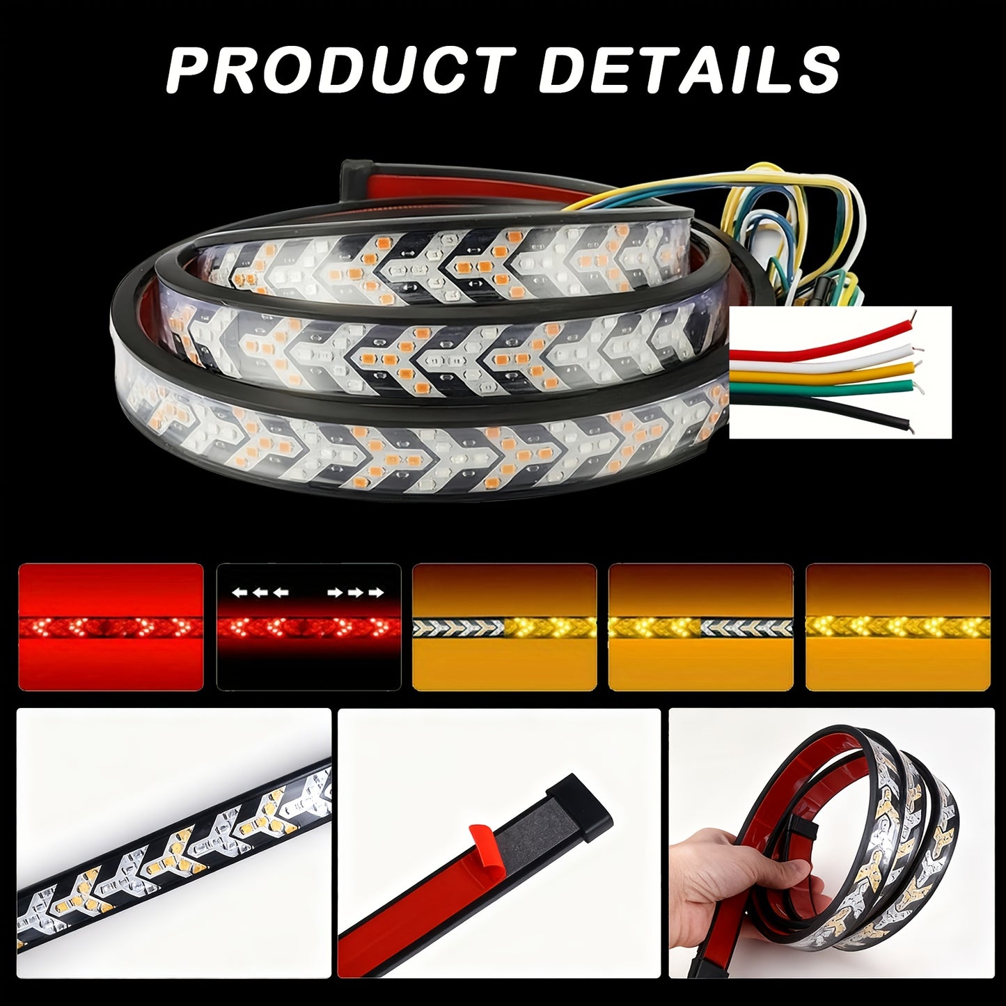 1pc, 60in LED Tailgate Striped Light for Trucks, Car Exterior Modern Vehicle Lighting, High Brightness Anti-rear-end LED Light Bar, Fish Bone Arrowhead Lamp for Pickup SUV, No-Drill Installation Bright Illumination for Enhanced Night Visibilityp