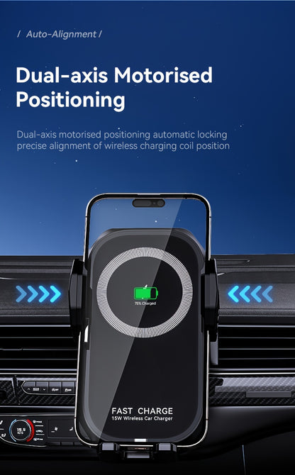 Fast Charging Wireless Car Charger with Auto-Clamping Mount, Compatible with Iphone 16/15/14/13/13 Pro/12 Pro Max/12 Pro/12/11/10 Series And Samsung Galaxy Series, Offering 15W/10W/7.5W Charging Through Air Vent