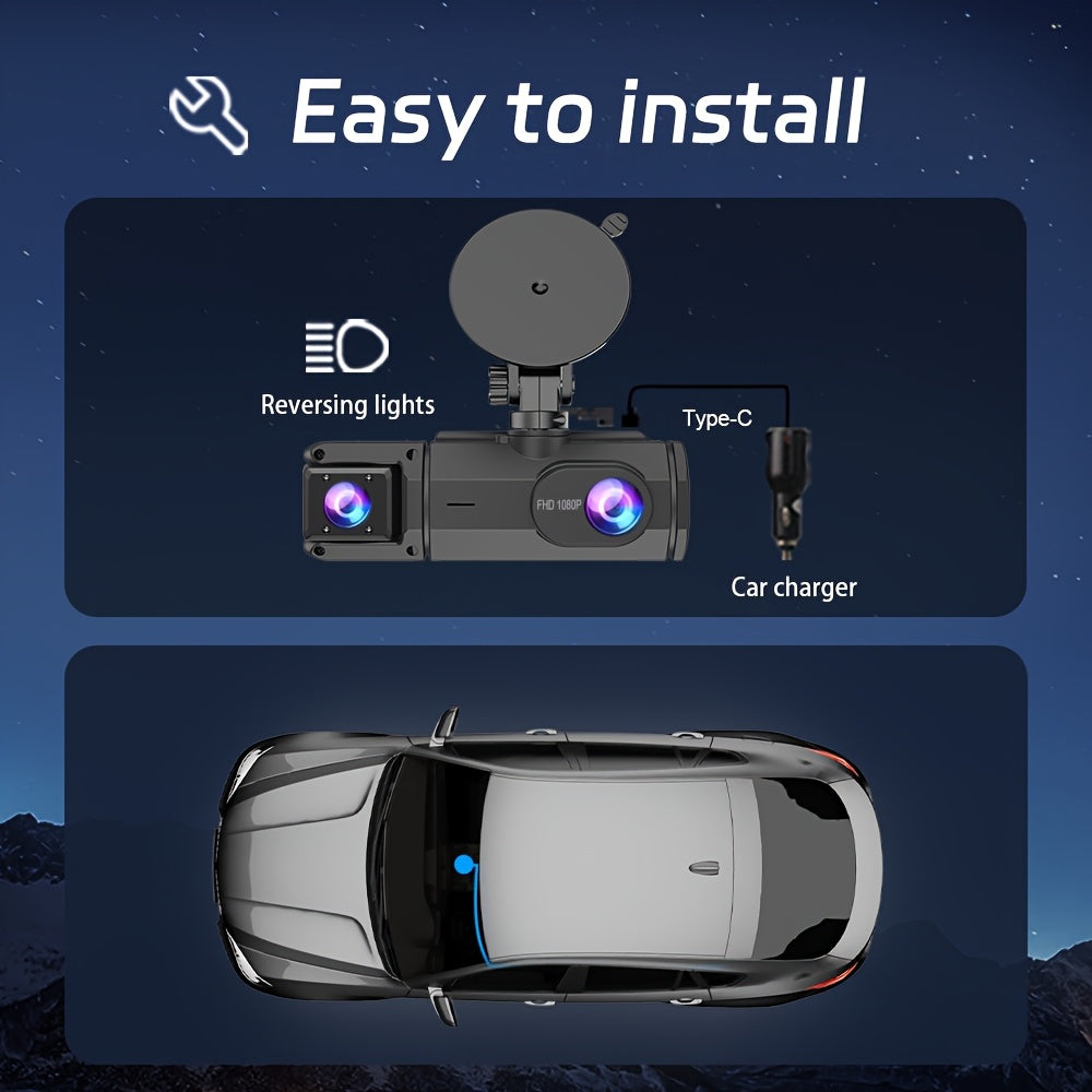 1080P HD Front And Cabin Dual-Camera Dash Cam, Equipped with 2-Inch IPS Screen, 170° Front Wide Angle And 140° Rear Wide Angle, ADAS Driving Assistance, G-Sensor, Loop Recording, Night Vision, 24-Hour Parking Mode - Sd Card Not Included