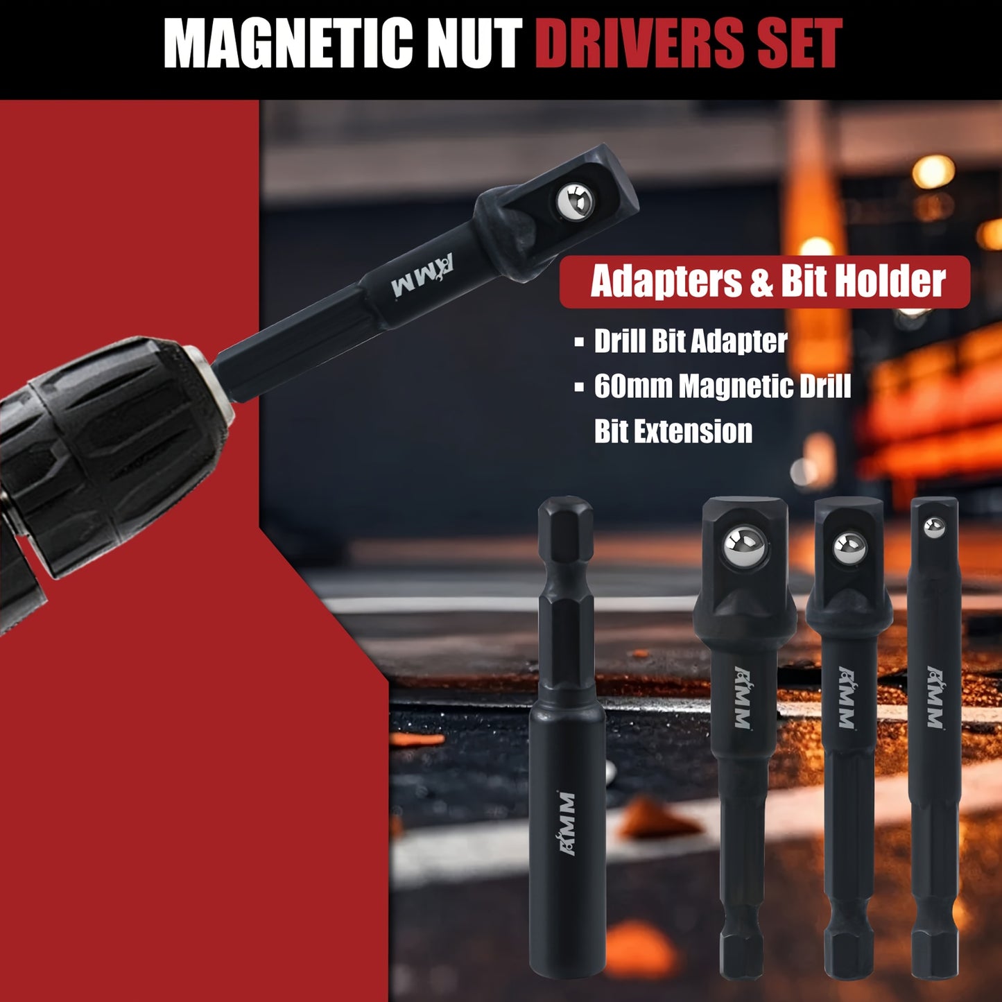 AMM 39pcs Magnetic Nut Driver Kit for Impact Drills, Featuring Both Metric And SAE Impact Driver Bits, a Bit Extension, And a Drill Bit Adapter with a 1/4" Hex Shank Made of Cr-V Steel