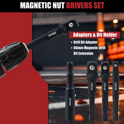 AMM 39pcs Magnetic Nut Driver Kit for Impact Drills, Featuring Both Metric And SAE Impact Driver Bits, a Bit Extension, And a Drill Bit Adapter with a 1/4" Hex Shank Made of Cr-V Steel
