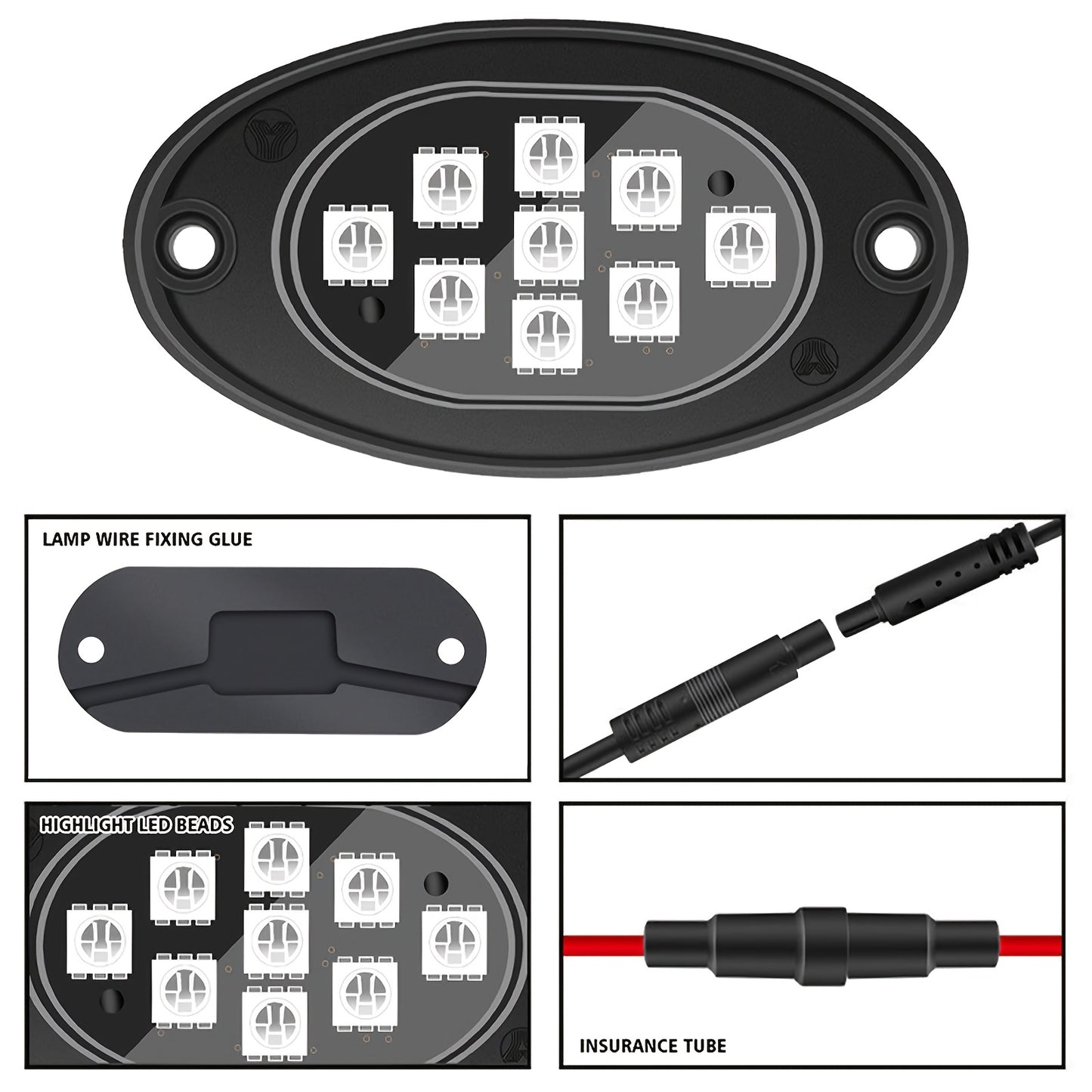 RGB LED Rock Lights With App/Remote Control & Timing & Music Mode Rock Lights For Trucks, Rock Light Kits For ATV RZR UTV SUV Off Road Motorcycle, Without Battery