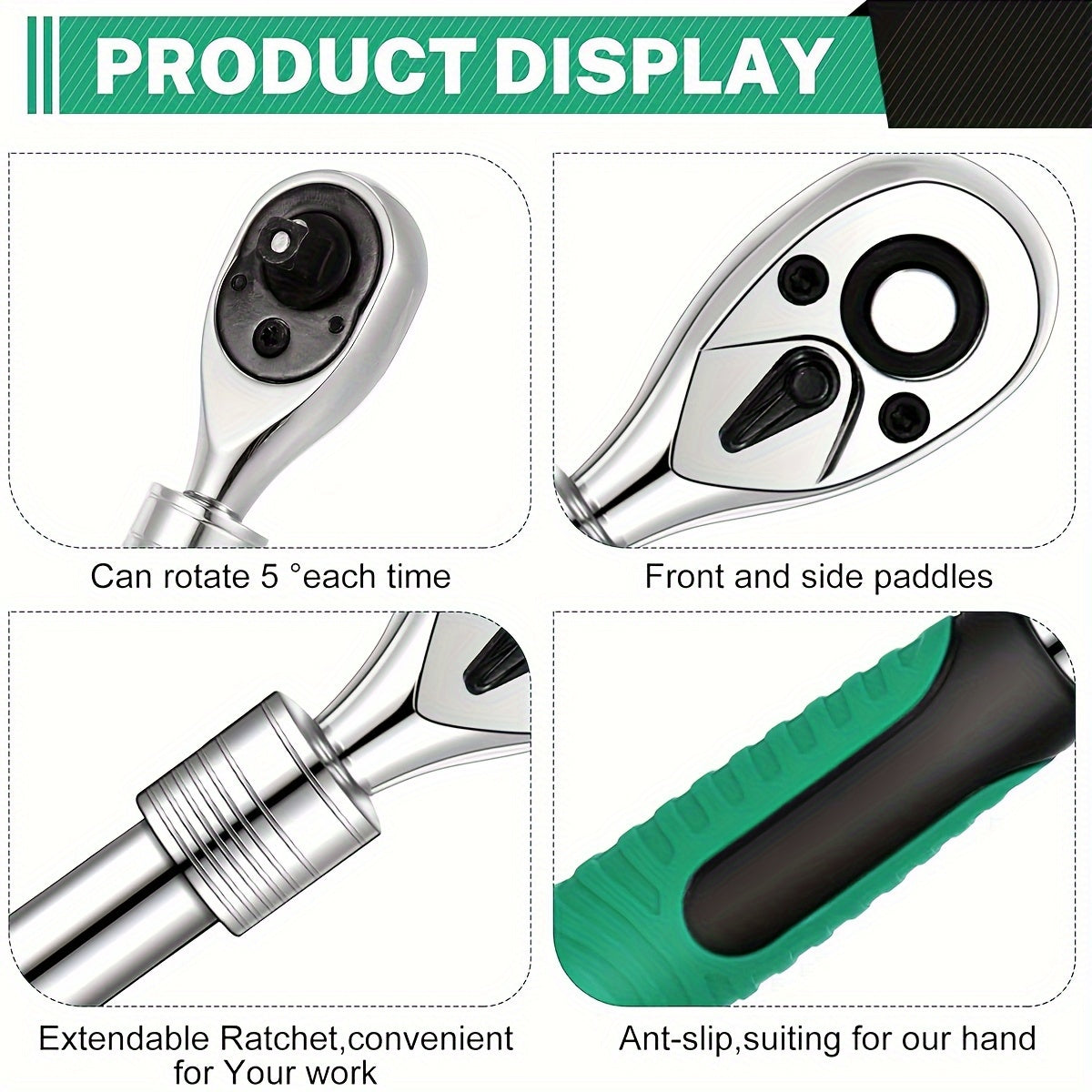 3-Piece Extendable Ratchet Set, 1/4 3/8 1/2 Inch Extendable Socket Wrench, Ratchet Wrenches Set 72-Tooth Quick-Release, Soft Grip Handle, Release Reversible Gear Torque Spanner Mechanical Tools