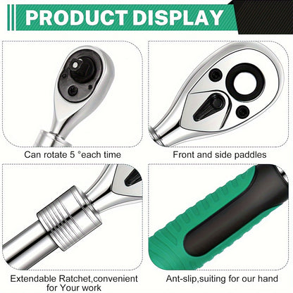 3-Piece Extendable Ratchet Set, 1/4 3/8 1/2 Inch Extendable Socket Wrench, Ratchet Wrenches Set 72-Tooth Quick-Release, Soft Grip Handle, Release Reversible Gear Torque Spanner Mechanical Tools