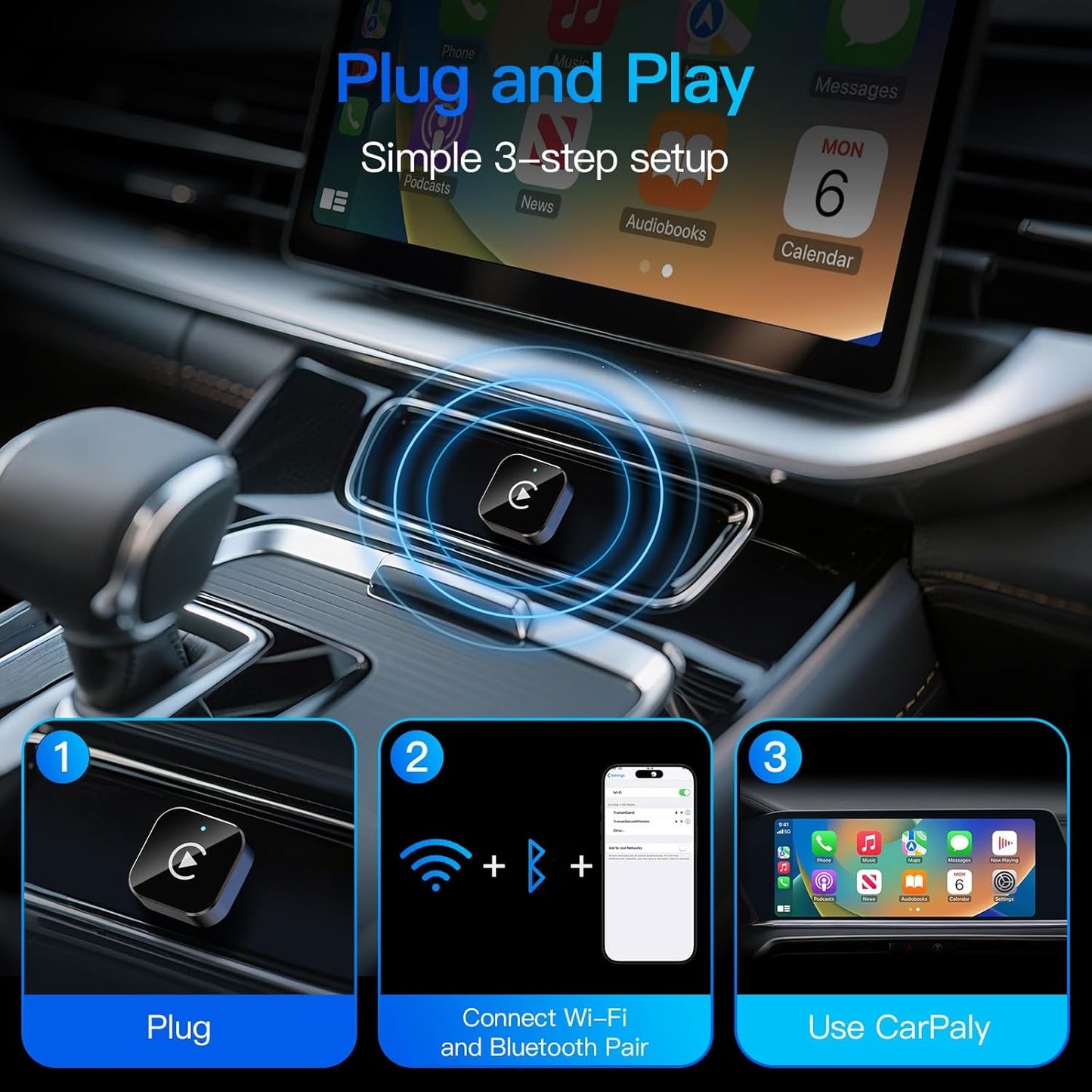 2026 NEW Wireless Carplay Adapter & Android Auto 2026 Upgrade Wired CarPlay to Wireless, 2-in-1 Mini USB Design with Fast Stable Connection Car Play for Apple IOS 10+, Android 11+ Version Car Play Wireless Adapter Carplay Wireless Free Type-C Adapter