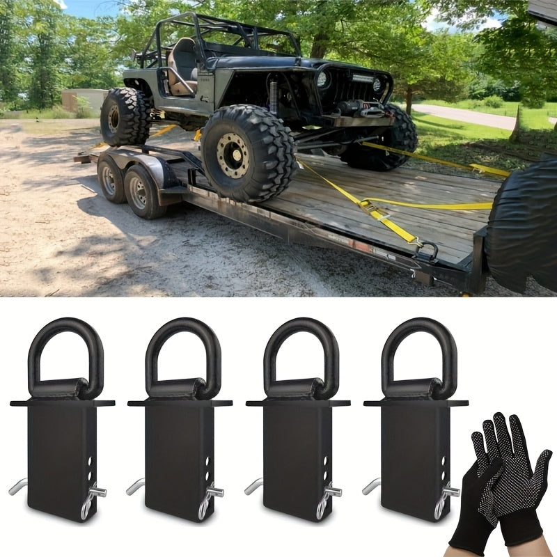 6/8pcs Stake Pocket D Rings Heavy Duty Removable D-Ring Stake Pocket Tie Down For Utility Trailers And Flatbeds Equipped With Hitch Pin, Removable Tie Down Utility For Flatbed Cargo Trucks. (Includes 2 Anti-slip Gloves)