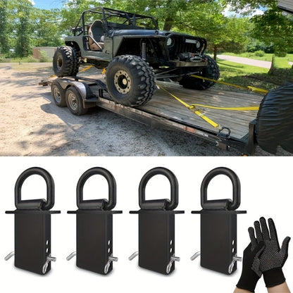 6/8pcs Stake Pocket D Rings Heavy Duty Removable D-Ring Stake Pocket Tie Down For Utility Trailers And Flatbeds Equipped With Hitch Pin, Removable Tie Down Utility For Flatbed Cargo Trucks. (Includes 2 Anti-slip Gloves)