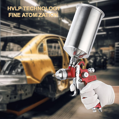 Set of High-Efficiency HVLP Gravity Feed Spray Guns Featuring 1.4, 1.7, And 2.0MM Nozzles, Complete with a 1000Cc Aluminum Cup, Suitable for Automotive Painting, Wall Applications, Base Layers, Clear Coats, And Touch-Ups (In Red)