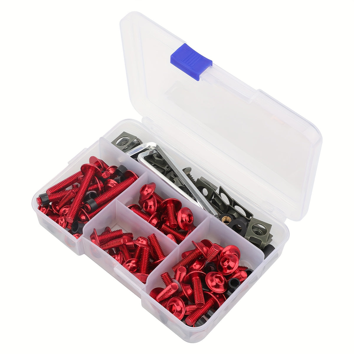 Motorcycle Fairing Bolt Kit 177pcs – CNC Anodized Aluminum Body Screws, Universal Fit | Black, Blue, Red