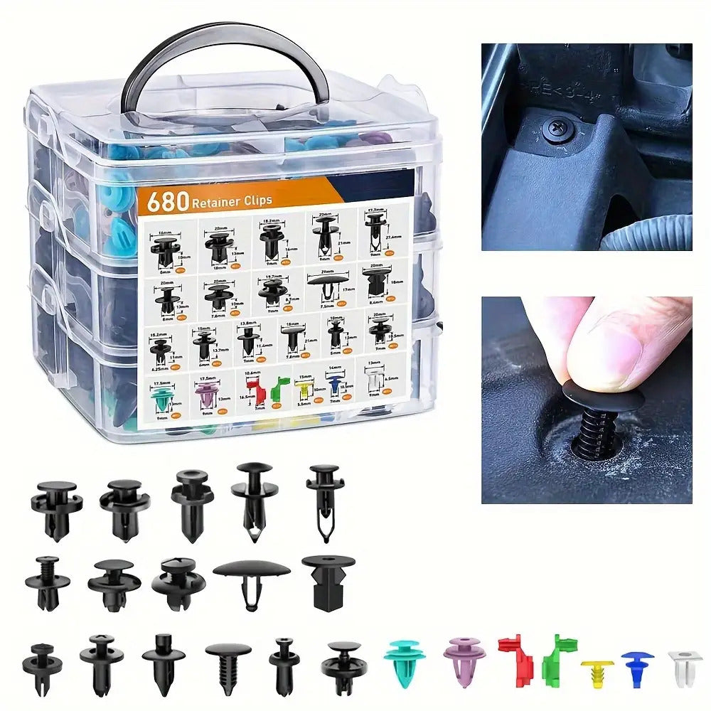 Automotive Fastener Clip Kit 680 Rivets 45-Piece Tool Set 23 Types Car Bumper Fender Trim Clips Universal Fit Ford GM Toyota Honda BMW Nissan