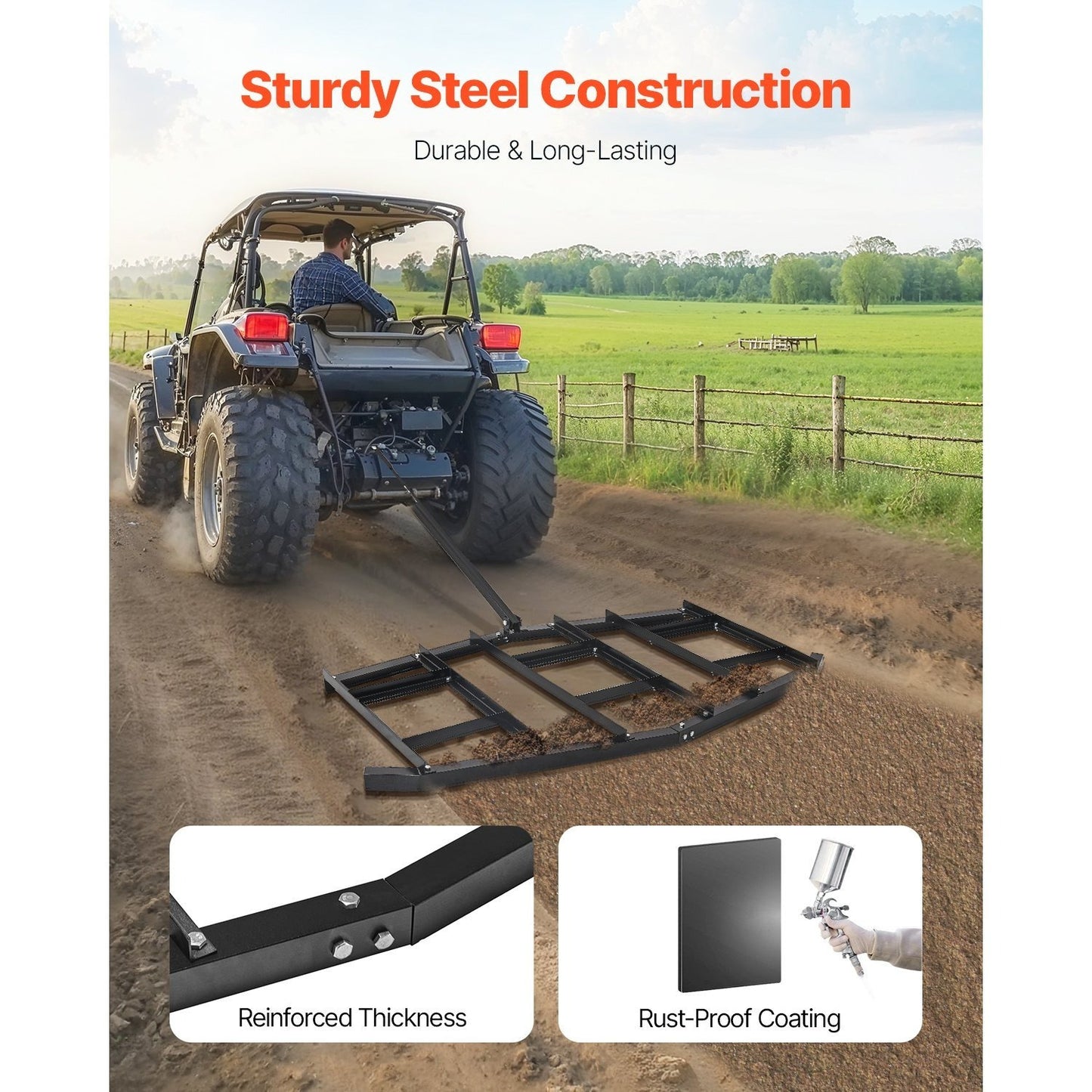 Drag Harrow 66/74/84" Width Tow Behind Drag Harrow Steel Gravel Grader ATV UTV