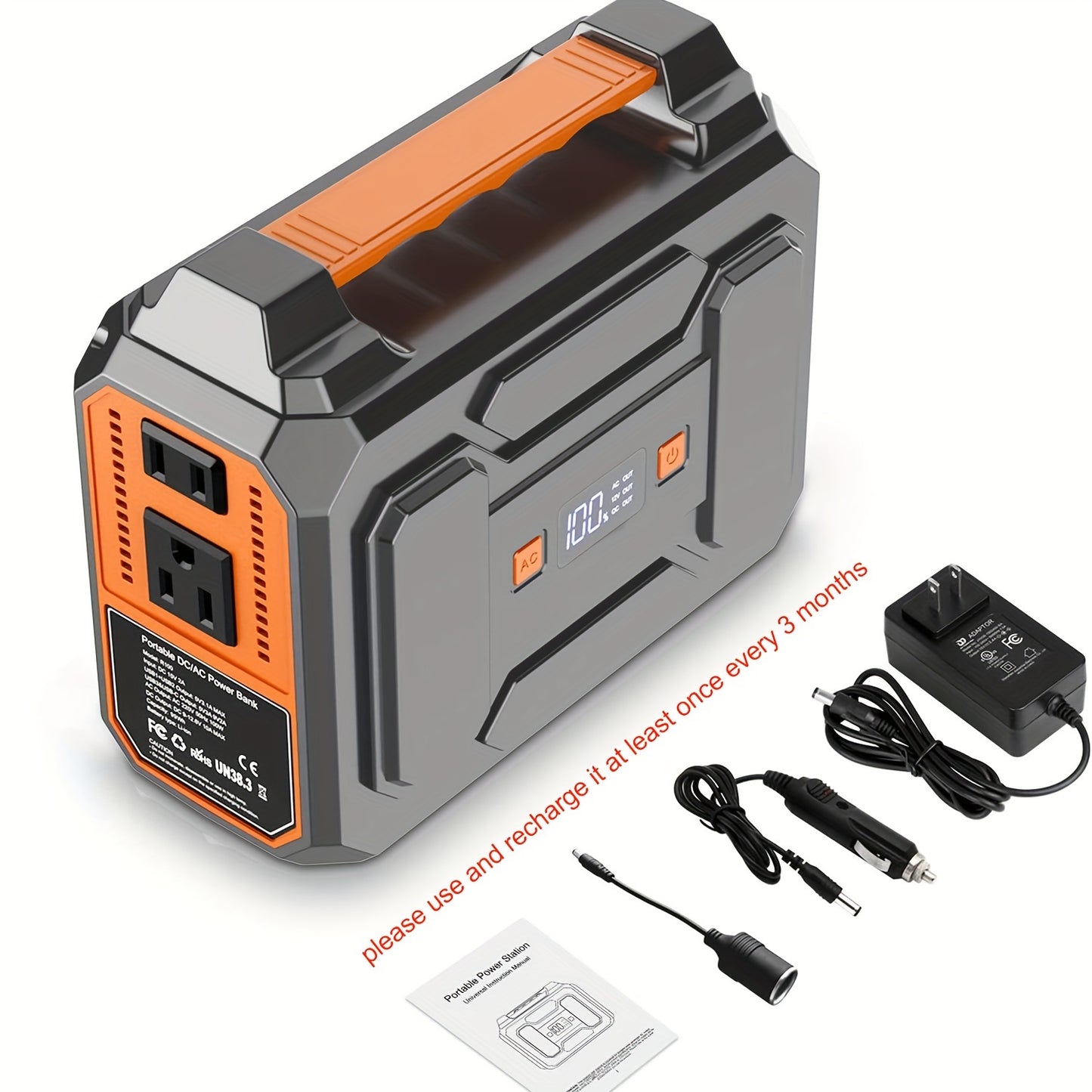 100W/300W Portable Power Station Solar Generator, (Solar Panel Optional), High Capacity Battery Pack, With 2*AC Outlet, DC, USB Port, LED Light, Extra Battery Power Supply For Outdoor Camping, Hiking, Road Trip, CPAP, Fan, Hurricane Emergency, Gift