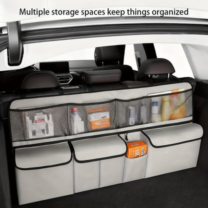 1 One Oxford Cloth Car Trunk Organizing Folders, High Capacity Adjustable Rear Seat Storage Bag, Car Trunk Storage, with Storage Pocket, Universal Fit Vehicle Interior Accessories
