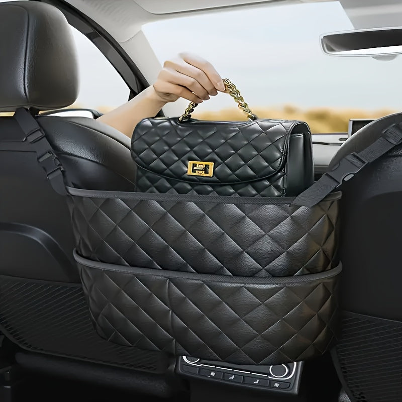 Car Seat Back Organizer PU Leather – Large Capacity Storage Net Bag, Hanging Mount, Lightweight Car Interior Accessory, Single & 2-Pack Options