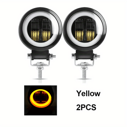 3 Inch Round LED Lights 2pcs DC 12V-24V – Compact Work Lights for Off-Road ATV UTV Motorcycle Truck, White Blue Yellow Red, Hardwired