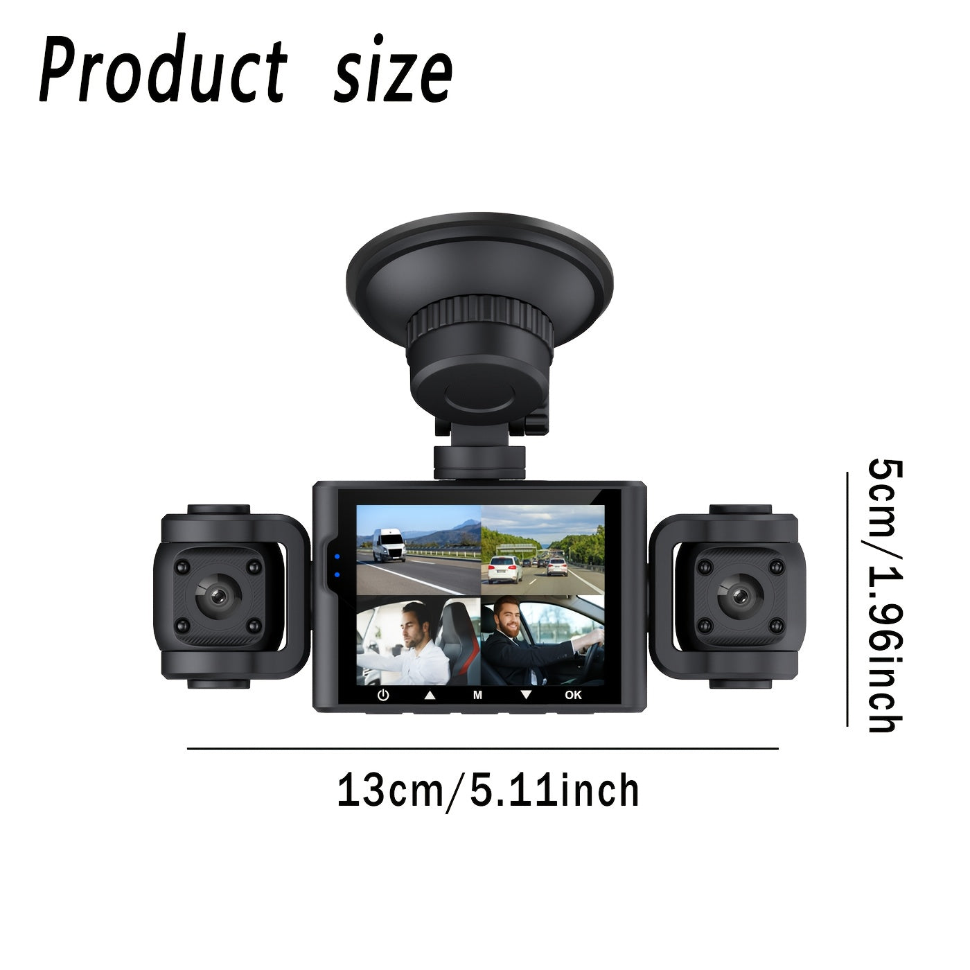 BCUOZ 360° Panoramic 3/4-Channel 1080P Full HD Ultimate Safety Dash Cam Set, 1080P Front + 720P Rear/Left/Right All-Round Coverage, 2.4" Quad-Screen Split Display, Super Night Vision, WDR, G-Sensor, Loop Recording - Auto Parts/ Car Dashboard Camera/
