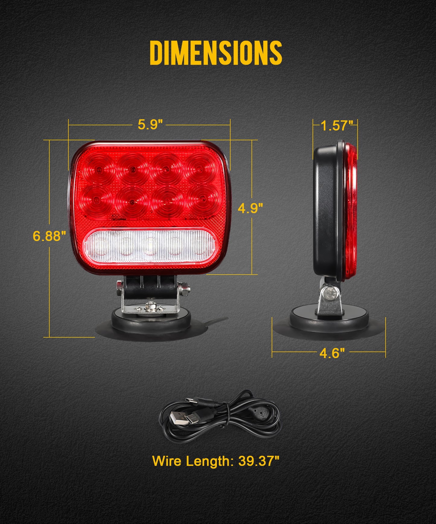 Partsam Wireless LED Trailer Light Kit Magnetic Towing Tail Light Portable Universal Stop Turn Running Backup Reverse Red+Clear Lens w/ 7-Pin Plug Dual USB Cable Charger for Trucks Trailers 12-24V, IPX5