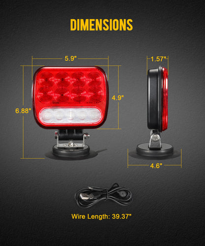 Partsam Wireless LED Trailer Light Kit Magnetic Towing Tail Light Portable Universal Stop Turn Running Backup Reverse Red+Clear Lens w/ 7-Pin Plug Dual USB Cable Charger for Trucks Trailers 12-24V, IPX5